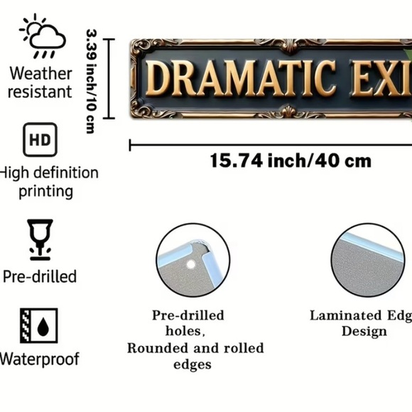 Dramatic Exit Metal Wall Sign 2D Black and Cream NEW in Packaging